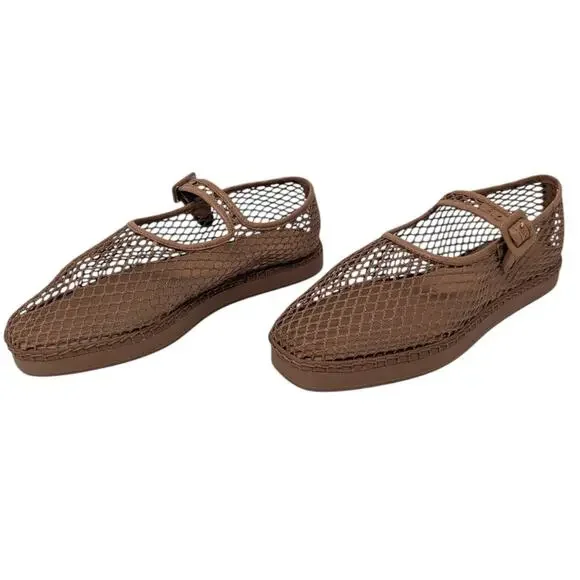 Loeffler Randall Rita Brown Mesh Mary Jane Flats Shoes Size 7.5B - Picture 2 of 7